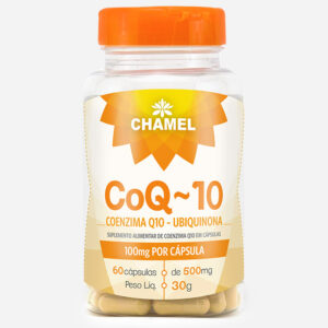 Coenzima Q10 Ubiquinona em cápsulas. A Conezima Q10 tem atividade antioxidante e auxilia na produção de energia e reconstrução das células.