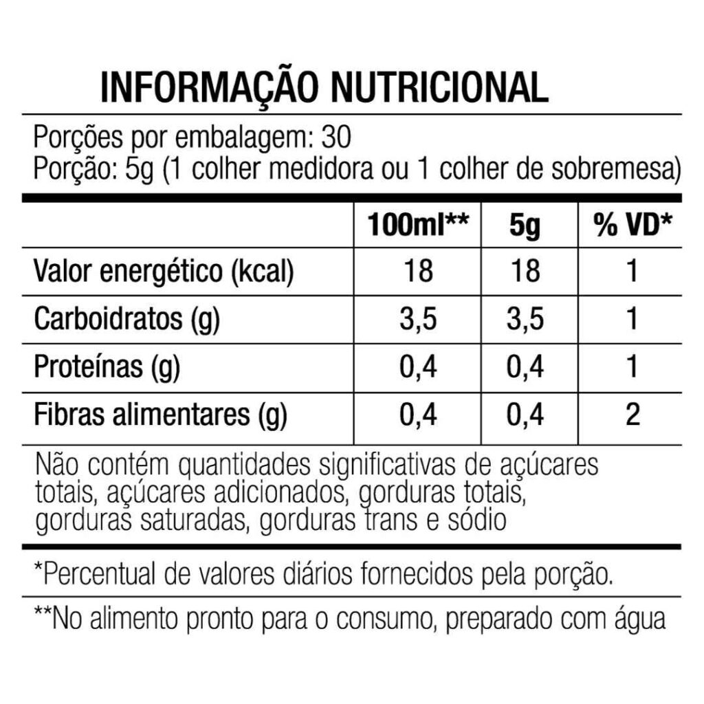 Tabela Nutricional MAca Peruana em pó Chamel